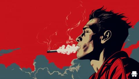 A man shooting out a cigarette from his mouth to represent the flushing out of nicotine in his body