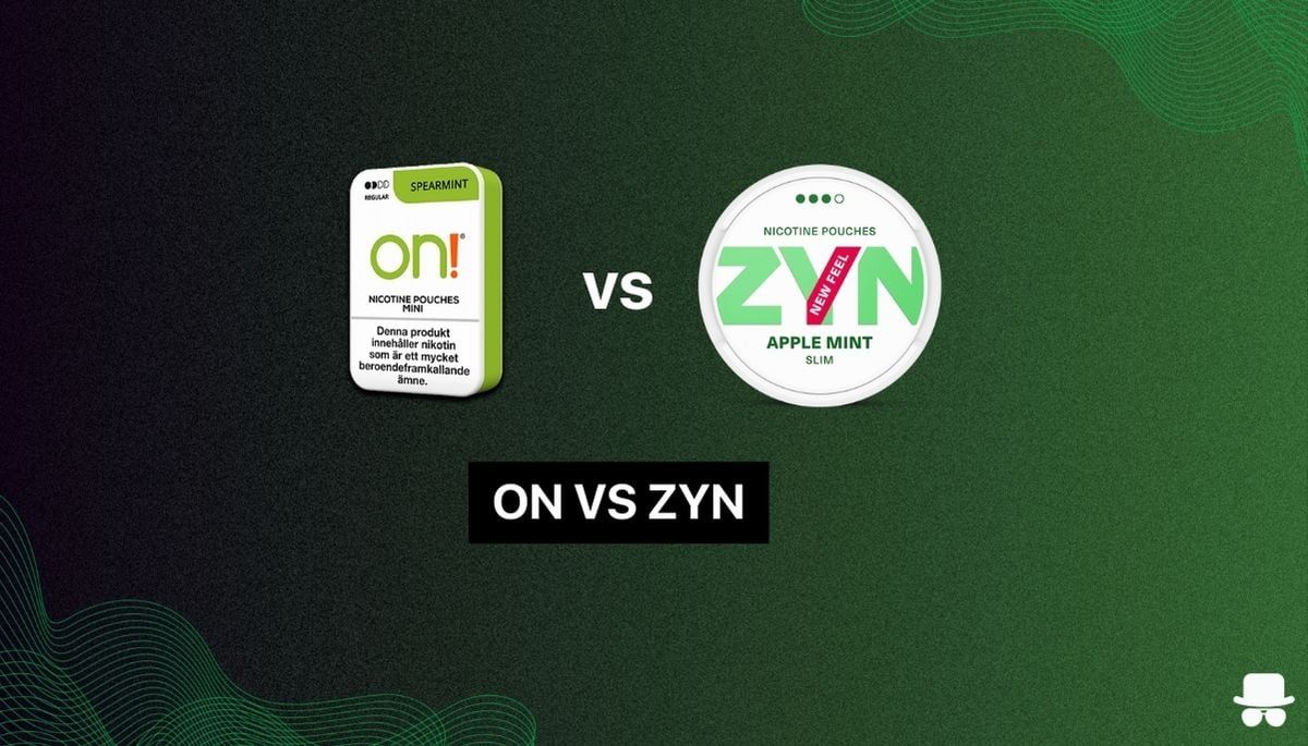A can of on! and a can of ZYN with the vs text in the middle