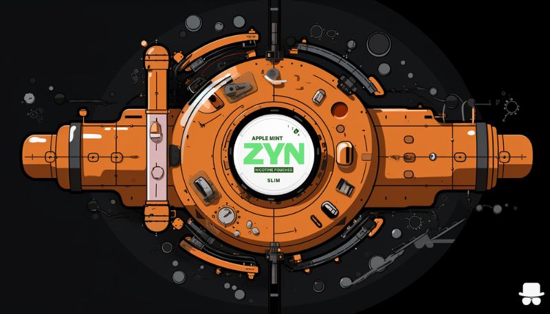 Deep Dive Into The Nicotine in ZYN an orange submarine with a zyn can in the middle diving deep into the ocean