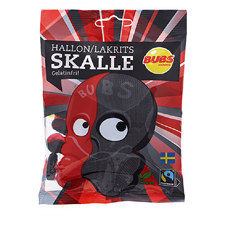 Bubs Hallonlakritsskalle 90 g